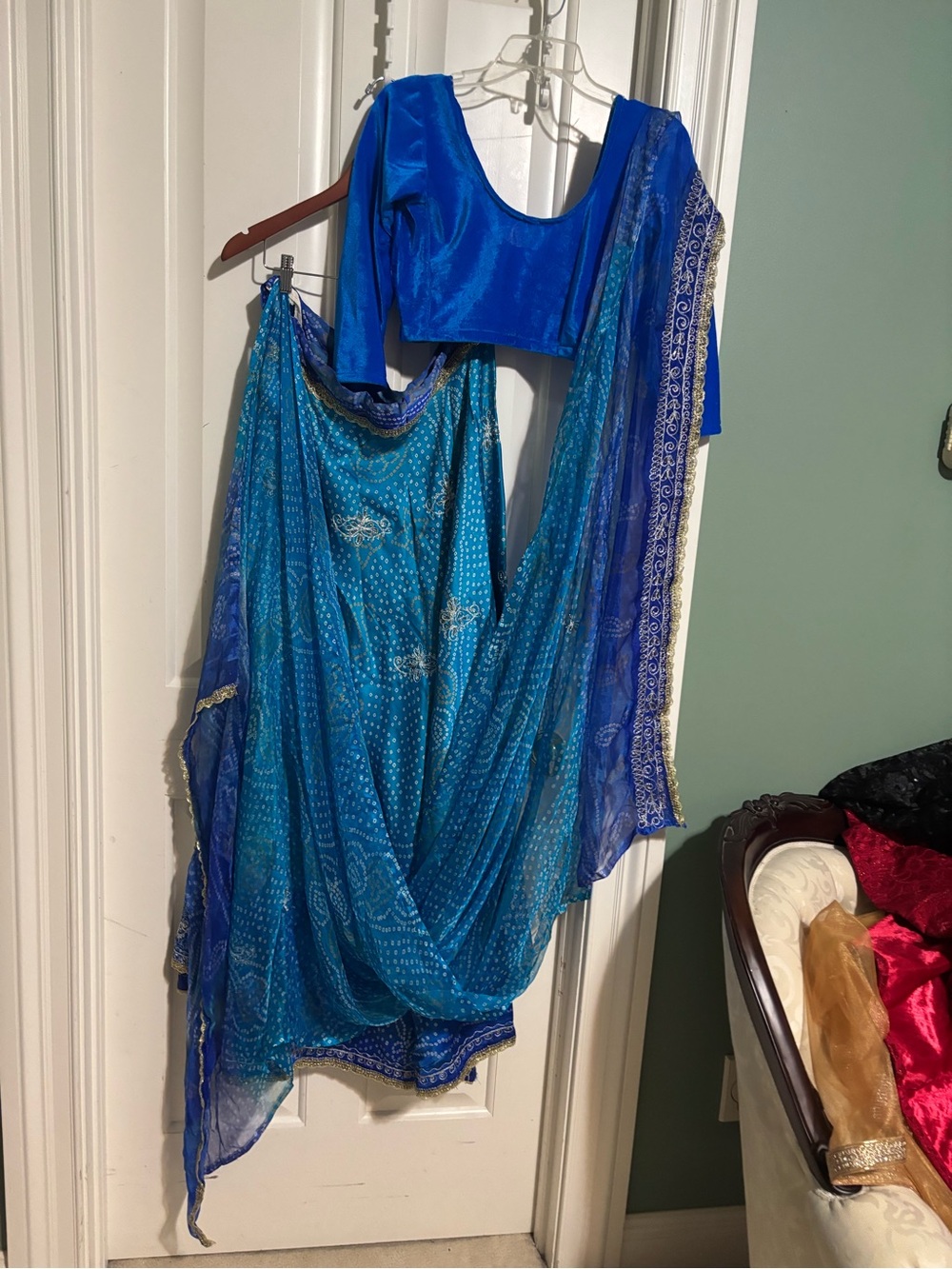 Blue Indian Lehenga Set with Sequined matching Dupatta and blouse medium